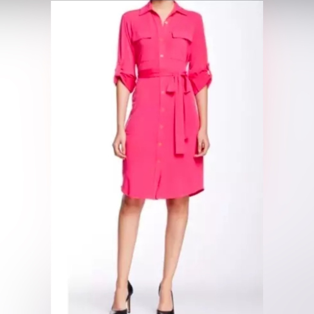 Calvin Klein hibiscus pink shirt dress. Size 6 - Picture 1 of 7